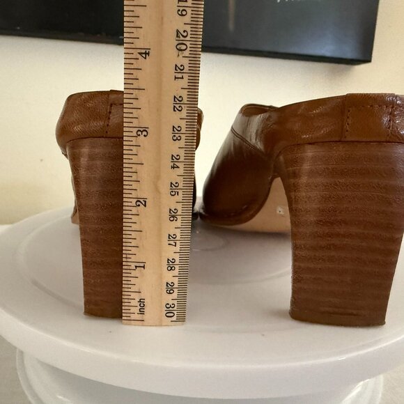 YKX and Co Brown Leather Square Toe Heeled Mules Size 7.5 Shoes - Picture 7 of 12